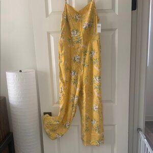 Old Navy Yellow Floral Jumpsuit with Spaghetti Straps